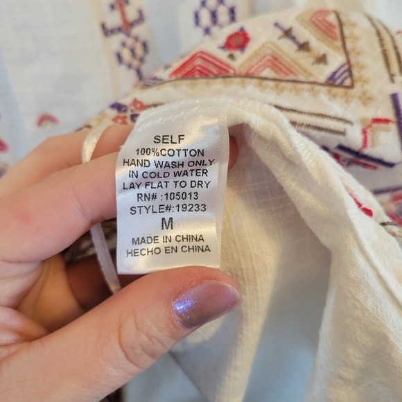 Savanna Jane White Pink Embroidered Flowy Peasant Blouse Top - Picture 4 of 4